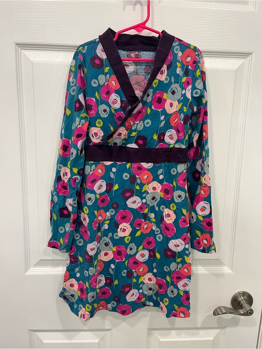 Tea Collection Teal Floral Dress with Pink, Coral and Yellow Accents